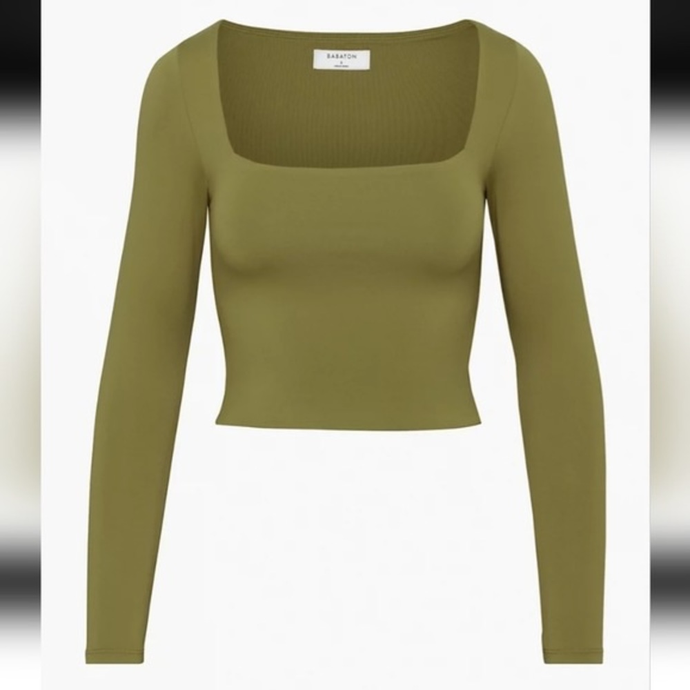 Aritzia Babaton Contour Squareneck Longsleeve in Fen Green